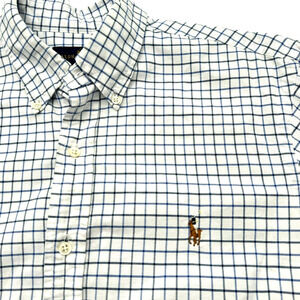RALPH LAUREN Medium Blue Check Plaid Long Sleeve 100% Cotton Button Up Shirt‎